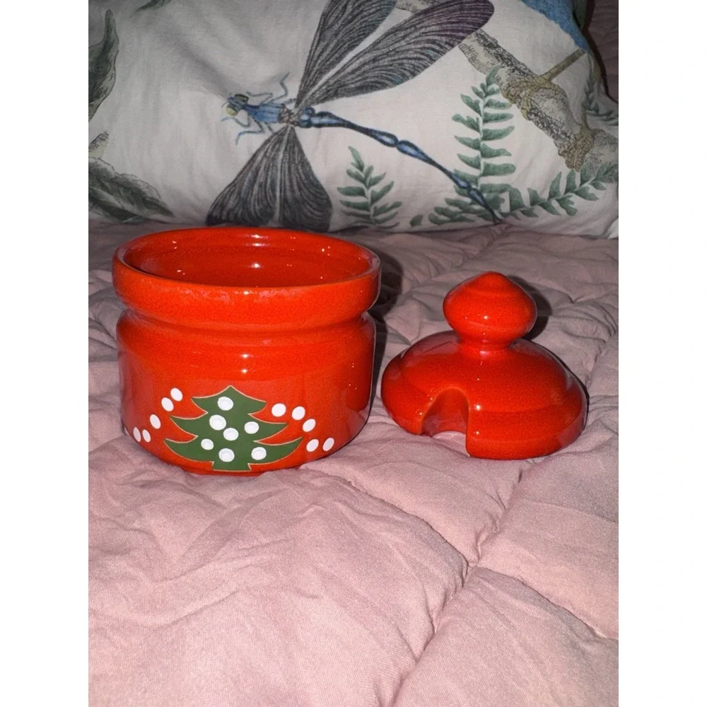 Waechtersbach Christmas Tree Red Sugar Bowl Made In Germany